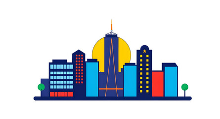 Obraz premium city, skyline, urban, metropolis, downtown, buildings, skyscrapers, architecture, cityscape, horizon, silhouette, outline, lineart, icon, vector, illustration, graphic, symbol, design, minimal, flat, 