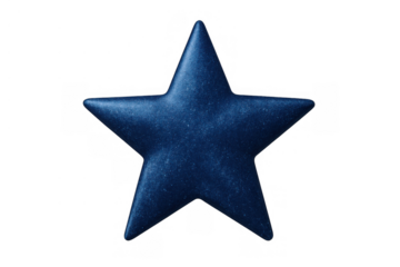 Five-pointed metallic blue star symbol floating, representing excellence, quality, success, and achievement. Transparent background