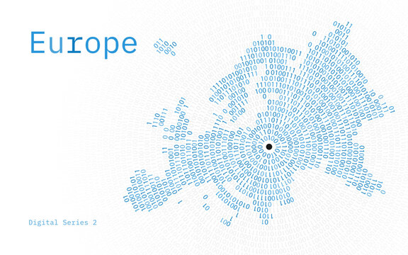 Europe Circle Digital Binary Map in Tech Pattern. Green Futuristic Design