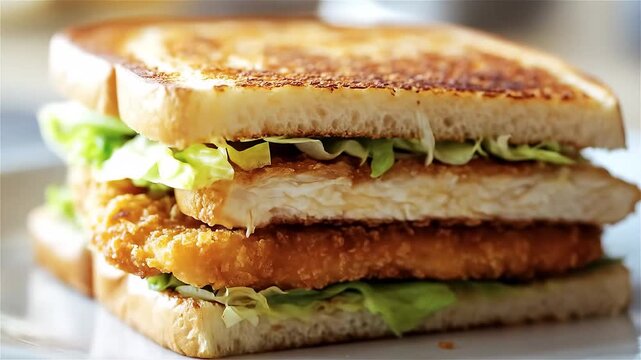 Delicious crispy chicken sandwich stacked with fresh lettuce and toasted bread for a perfect bite