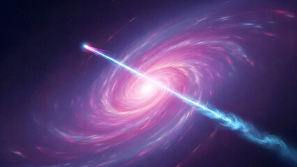 Obraz premium Blazar bright cosmic jet energy ray shooting from galaxy black hole into deep space