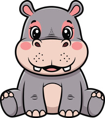 Obraz premium Cartoon Hippo Sitting with Big Smile Face