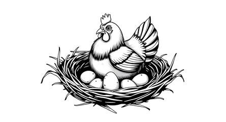 Fototapeta premium hen with eggs clipart, hen and eggs decorative illustration, hen and eggs flat illustration, hen and eggs line drawing, hen and eggs vector isolated, hen and eggs hand drawn illustration, hen and eggs