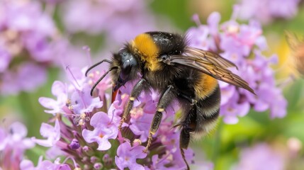Bumble Bee in Purple Flower Field