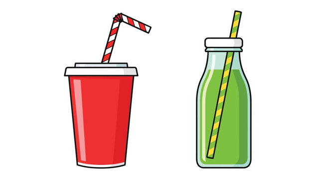 Illustration of two beverage containers a red cup and a green bottle