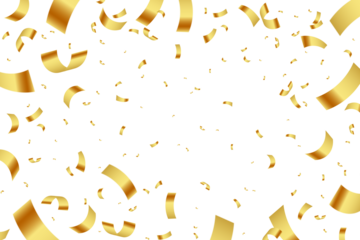 Golden celebration confetti border pattern design on transparent background for new year party