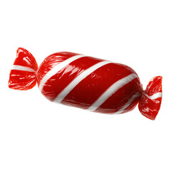 Brightly wrapped red and white striped hard candy on a solid for holidays on transparent background