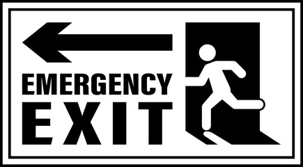 Emergency exit text. Left arrow emergency exit sign. Left-side emergency exit signboard outline. Emergency exit vector art transparent png.