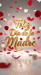 Vertical 3D Golden Script &ldquo;Feliz D&iacute;a de la Madre&rdquo; with Floating Roses &mdash; Tall Promo Story