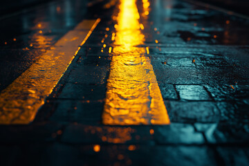 Rainy Night Reflections on Urban Street