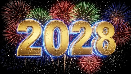 3D Golden 2028 Text, New Year&rsquo;s Eve Countdown Celebration, Metallic Sparkling Typography Element
