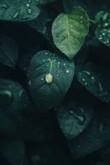 Dew Drops on Green Leaf Macro