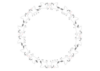 かわいいペガサスの円形フレームイラスト