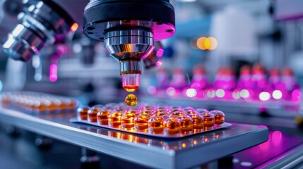 a machine that is precisely dosing and sealing a liquid or gel medication onto the backing of a transdermal patch