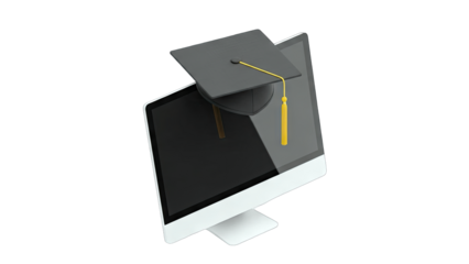Online Education: Graduation Cap on Computer Screen