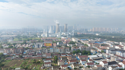 Aerial View of Urban Residential and Industrial Area with Infrastructure