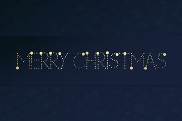 Merry Christmas vector greeting card. Stars and snowflake background. Blue and gold illustration for celebration, congratulation, decoration, winter holiday, web design, frame