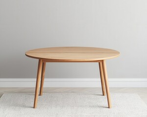 Fototapeta premium Elegant midcentury coffee table with a smooth rounded top, light oakwood finish, and spindle legs