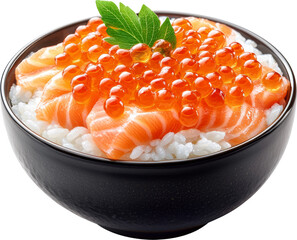 a salmon sashimi bowl with rice and ikura 