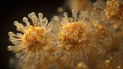 Fototapeta premium Coronavirus particles microscopic view with transparent background