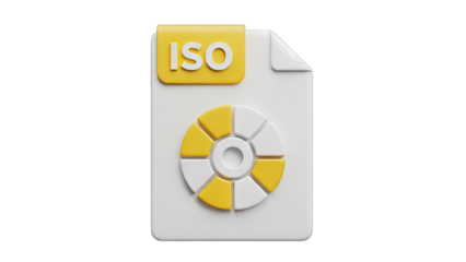Digital File Icon Representing ISO Disc Image Format with Yellow and White Segments on a Transparent Background