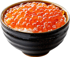a salmon sashimi bowl with rice and ikura 