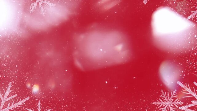 Festive Red Celebration: An abstract composition of glistening snowflakes dance gently against a vibrant red backdrop, evoking a sense of wonder and warmth.
