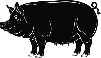 Farm Pig Silhouette Vector