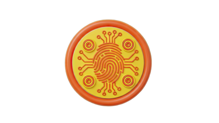 Digital Fingerprint Icon with Circuitry and Orange Border on Transparent Background Security Concept