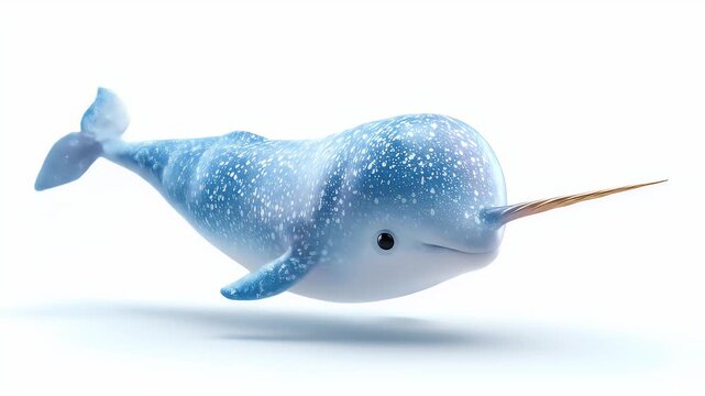 Cute Narwhal Toy Floating in White Space.