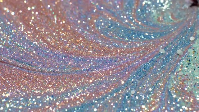 Sparkling iridescent glitter background with shifting colors and shimmering textures.