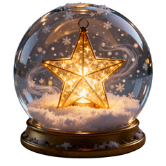 A shiny golden Christmas star and ball decoration is a bright symbol of the winter holiday season