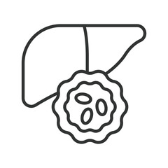 Liver cancer icon in line design. hepatic tumor, oncology, cancer cell, diagnosis, pathology, screening, treatment on white background vector. liver cancer editable stroke icon