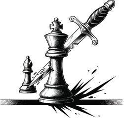 Chess King Stabbed by Sword Illustration