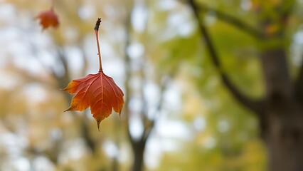 amalgam. A maple seed spiraling down against a blurred forest backdrop. representing seasonal cycles and harvest abundance, gardening catalogs, designed for gardening and botanical catalogs.