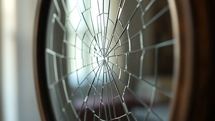 tennessine. Cracked mirror with a distorted reflection and broken surface texture. wellbeing guides, coaching materials, designed for coaching and self-improvement content, used by account managers.