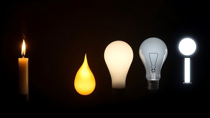 chronological. Evolution of light sources from candle flame to modern illumination in chronological sequence. symbolizing life milestones and joyful moments.