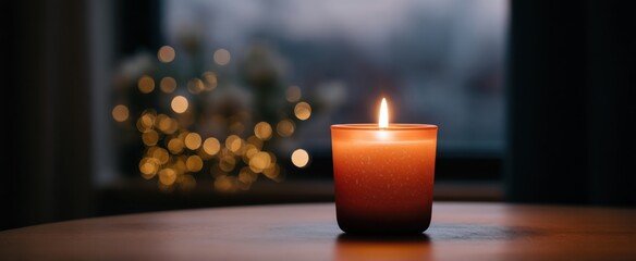 The gentle lighting of a scented candle enhances mindfulness practice ambiance.