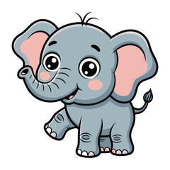 Obraz premium A funny pink baby elephant cartoon drawing, a cute wild animal character illustration vector for fun safari art.