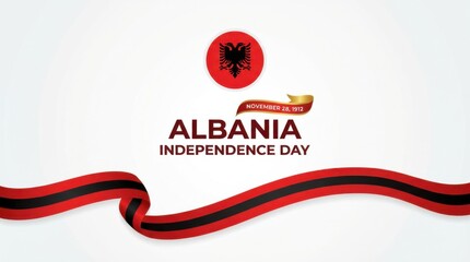 albania independence day background with round emblem of the national flag on white space bold typography with the text clean modern design copy space