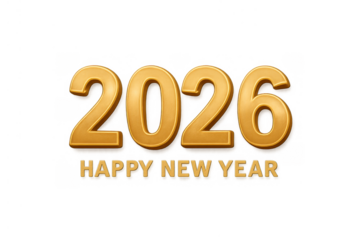 2026 happy new year golden 3d text celebrating the upcoming annual holiday on a transparent background