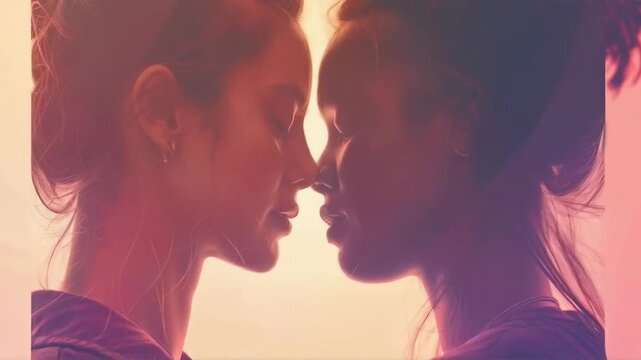 The tender moment when two people almost touch lips conveys romance and passion &mdash; an excellent emotional backdrop for Valentine's Day cards or love stories.
