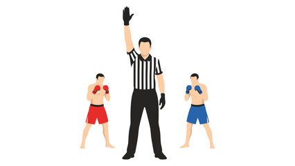 Martial Arts Match Official Signals Victory in Combat Sports Arena Announcing Winner Middle of Competition