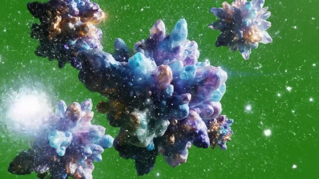 Glowing Aether Sculpture in Dark Space with abstract shapes floating in space effect green screen floating elements style featuring