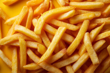 Crispy pommes frites spread across the frame as a food backdrop.
