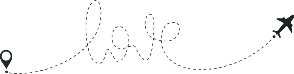 Airplane dotted route line path vector travel icon, Vector Illustration