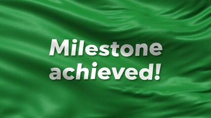 Vibrant green backdrop with flowing fabric and celebration milestone achieved message