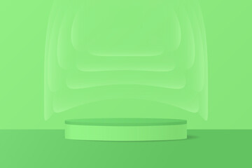 Light green podium, abstract background with gradient shapes