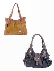 A small handbag with a textured front flap, a short shoulder strap, and a butterfly-shaped metal detail on the front.