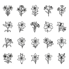 Collection of Silhouetted Flower Icons for Design and Decoration